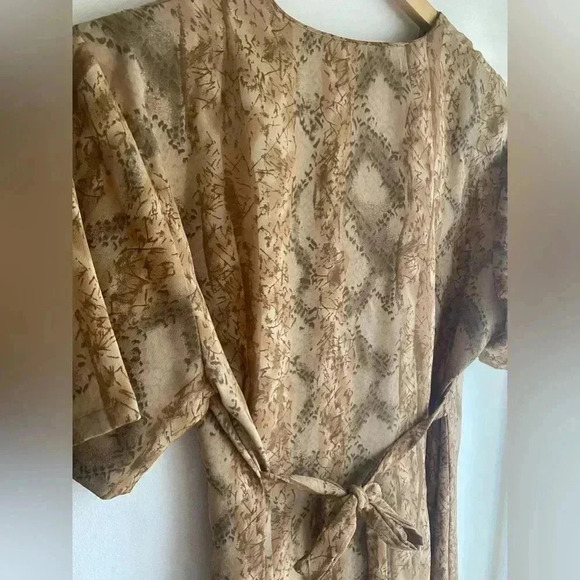 Vintage Voir Collection Button Down Tie Waist Dress Short Sleeve Size Large Tan - Picture 4 of 8